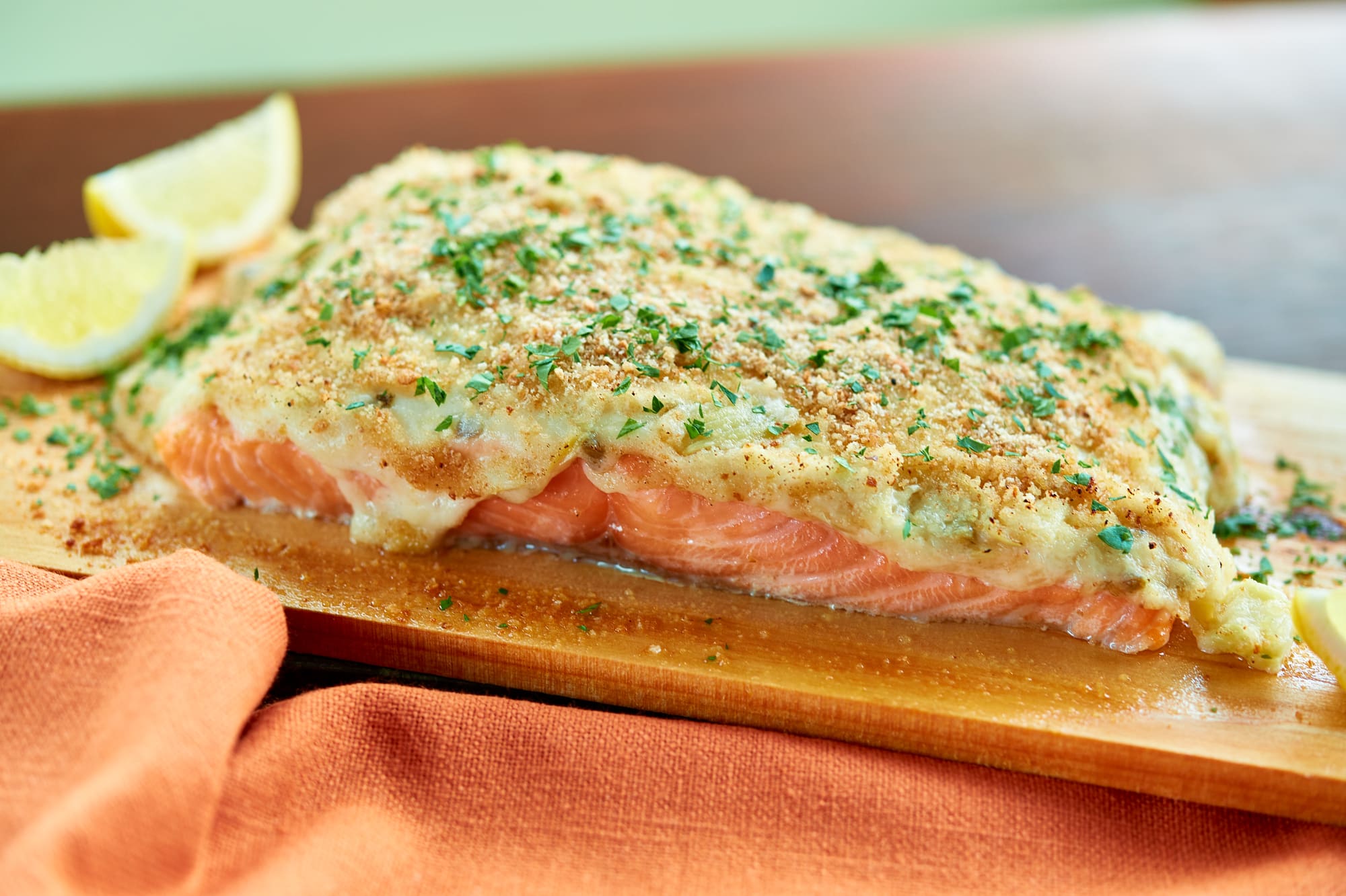 Cedar Plank Salmon with Artichoke & Jalapeño Topping