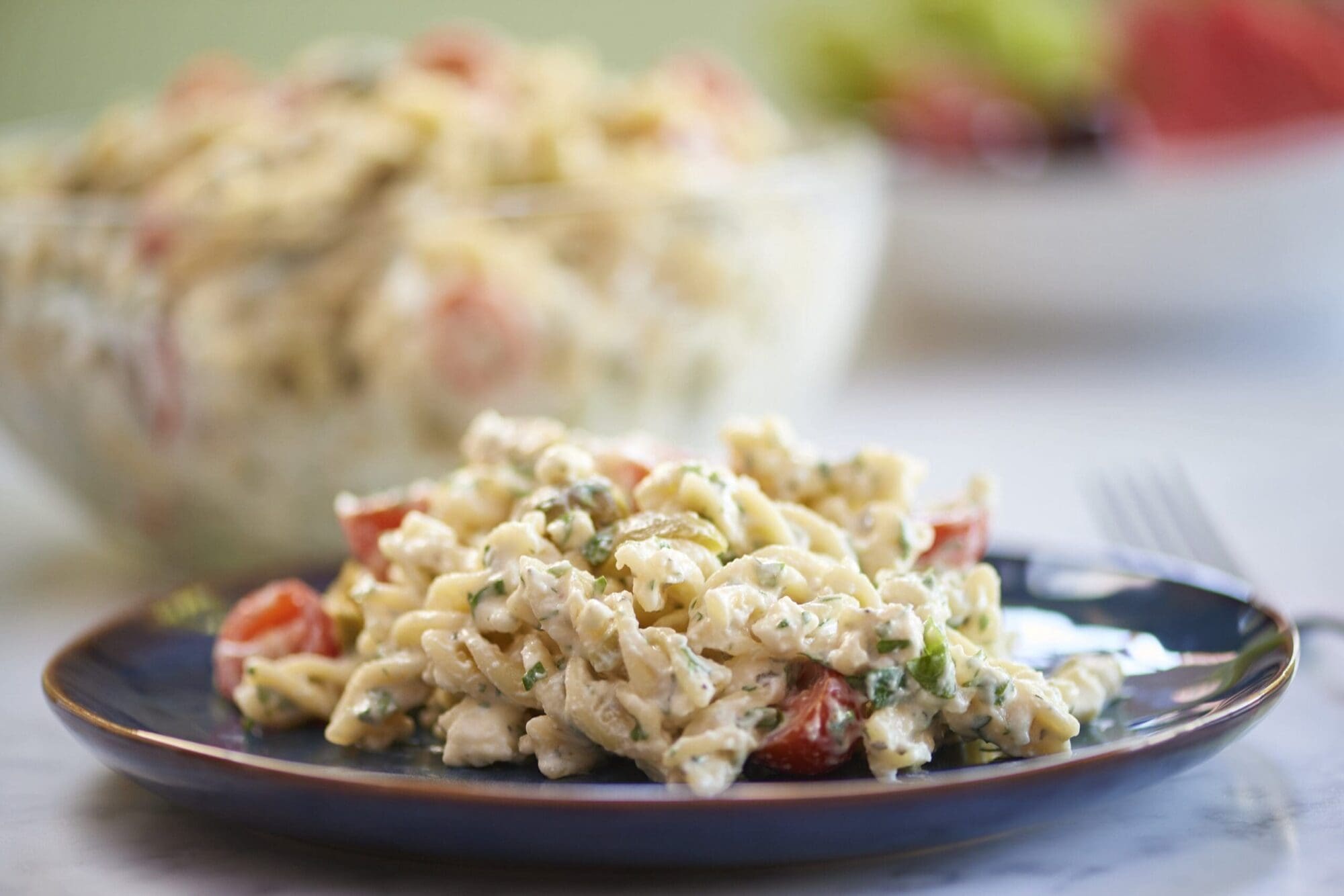 Creamy Garlic Herb Feta and Chicken Pasta Salad